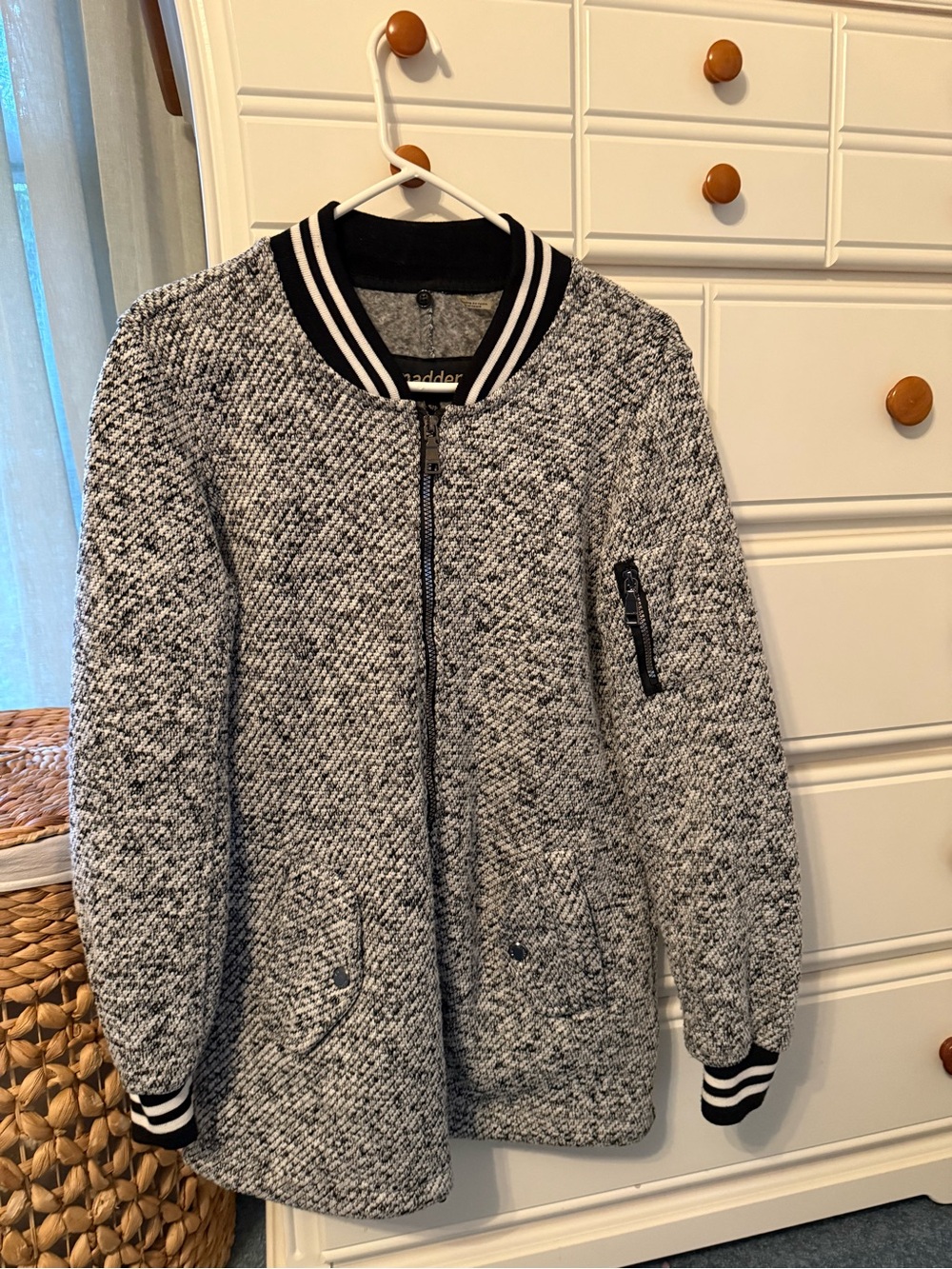 Steve Madden Black & Gray Knit Zip-Up Bomber Jacket